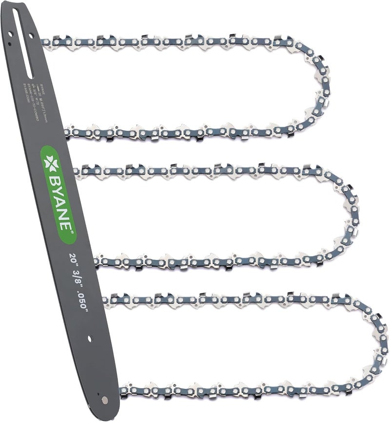 Byane 20 Inch Chainsaw Bar and Chain Combo for Husqvarna, 3/8" Pitch, 050" Gauge, 72 Drive Links, Fits Husqvarna 455, 455 Rancher 460 Rancher, Poulan PP5020AV PR5020 and More(3 chains + 1 bar) - Image 1